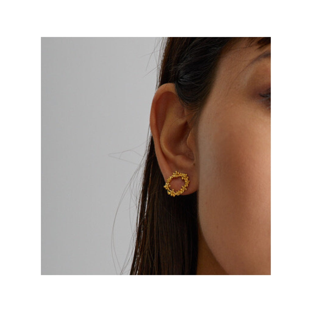 Flower circle earrings (silver)