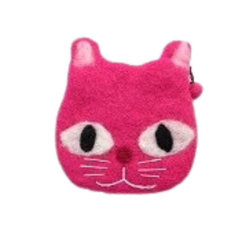 Felt cat face die-cut pouch, pink