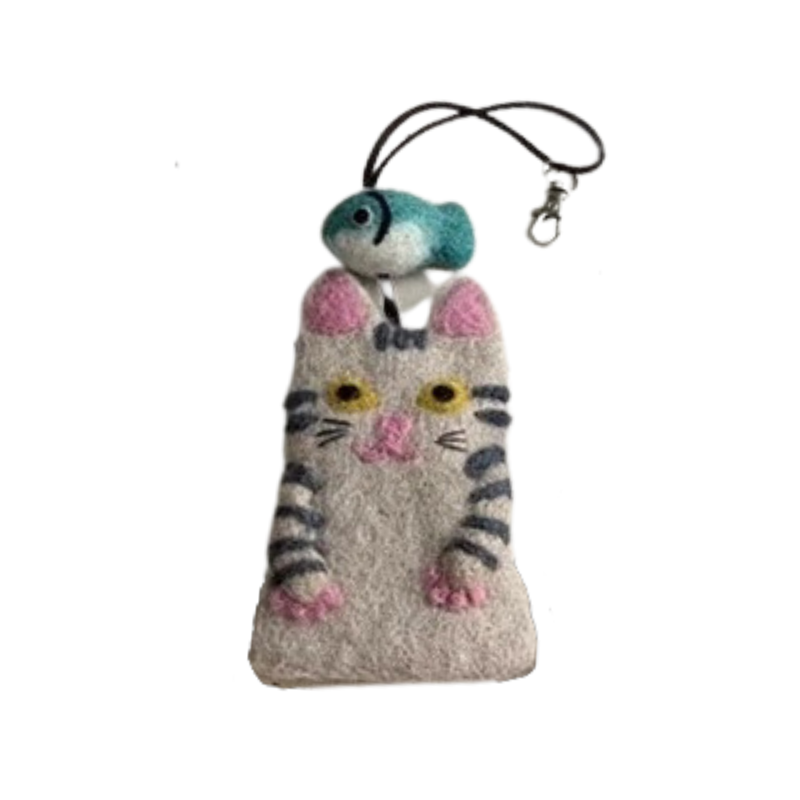 Wool felt key case cat