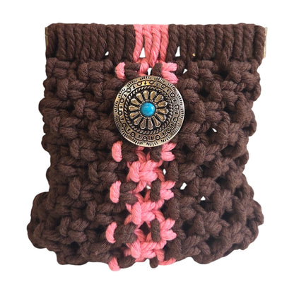 マクラメ　バネ口ポーチ　Brown×Pink