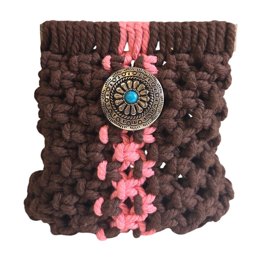 マクラメ　バネ口ポーチ　Brown×Pink