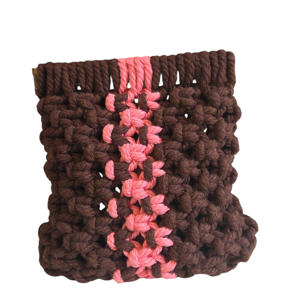 マクラメ　バネ口ポーチ　Brown×Pink