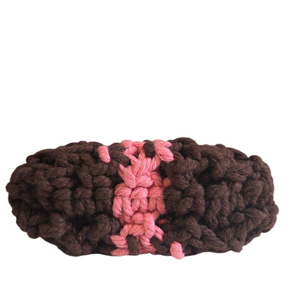 マクラメ　バネ口ポーチ　Brown×Pink