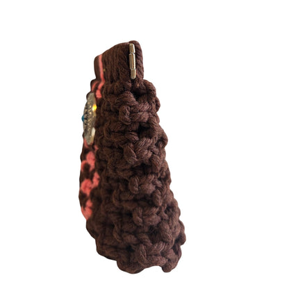 マクラメ　バネ口ポーチ　Brown×Pink