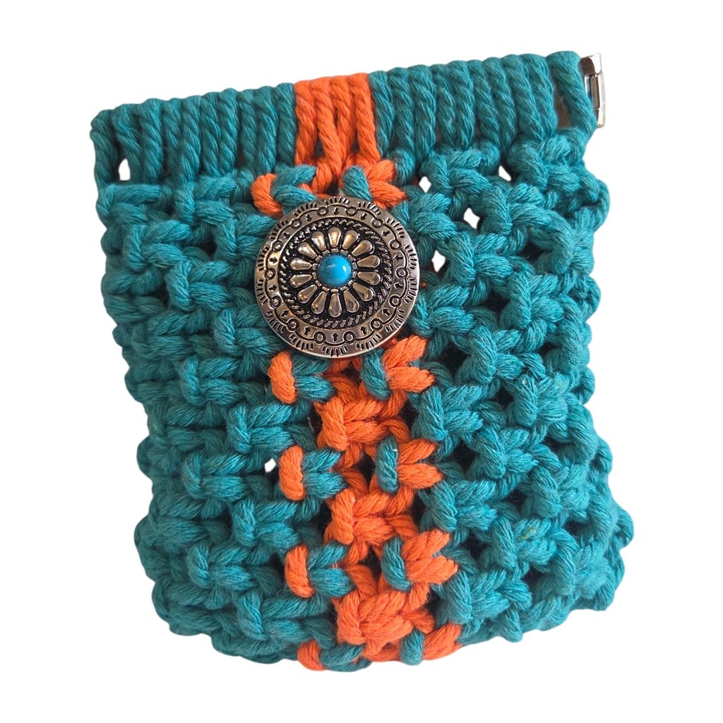 マクラメ　バネ口ポーチ　Turquoise×Orange