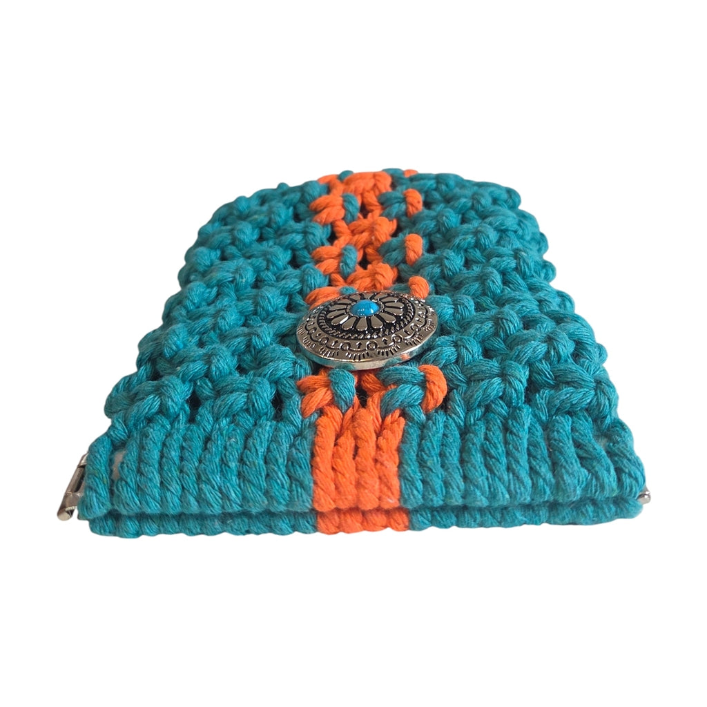 マクラメ　バネ口ポーチ　Turquoise×Orange