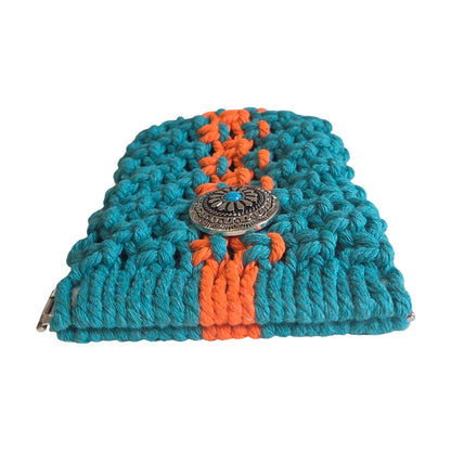 マクラメ　バネ口ポーチ　Turquoise×Orange