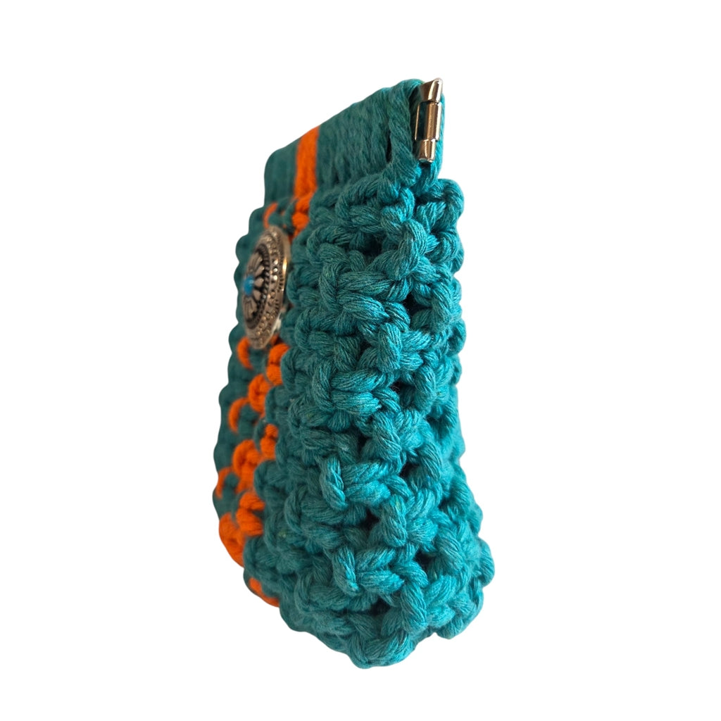 マクラメ　バネ口ポーチ　Turquoise×Orange