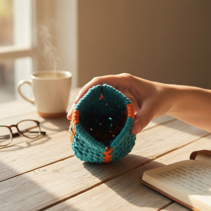 マクラメ　バネ口ポーチ　Turquoise×Orange