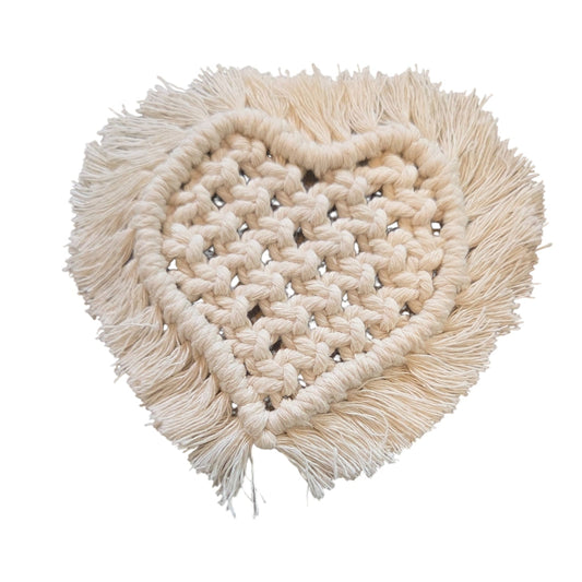 マクラメ　ハートシェイプコースター White