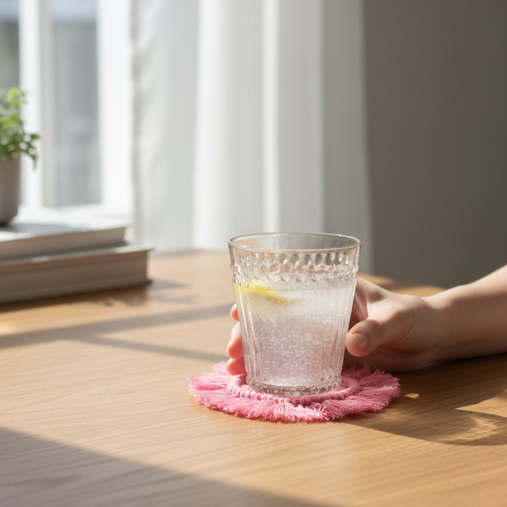 マクラメ　ハートシェイプコースター PInk