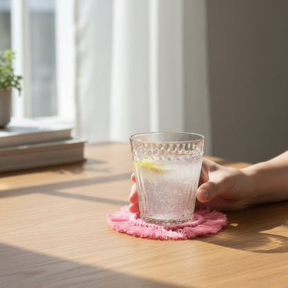 マクラメ　ハートシェイプコースター PInk