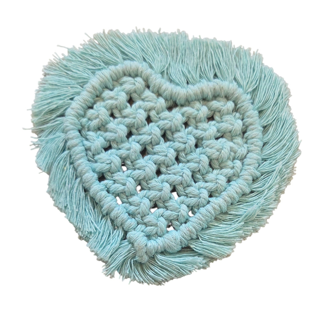 マクラメ　ハートシェイプコースター Blue