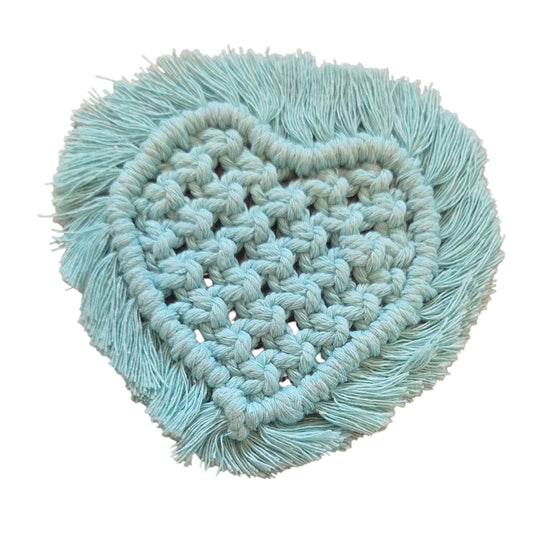 マクラメ　ハートシェイプコースター Blue