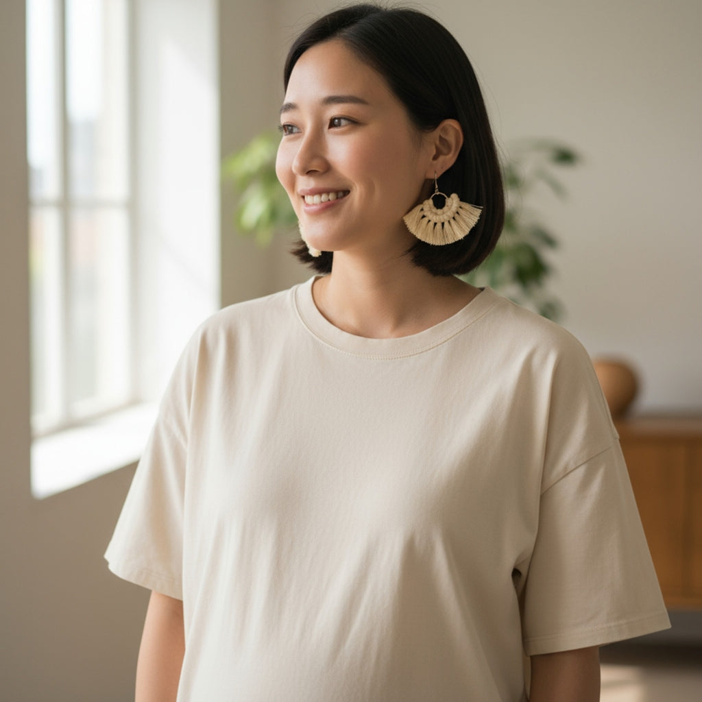 マクラメ　ピアス　ゴールドリング　Yellow