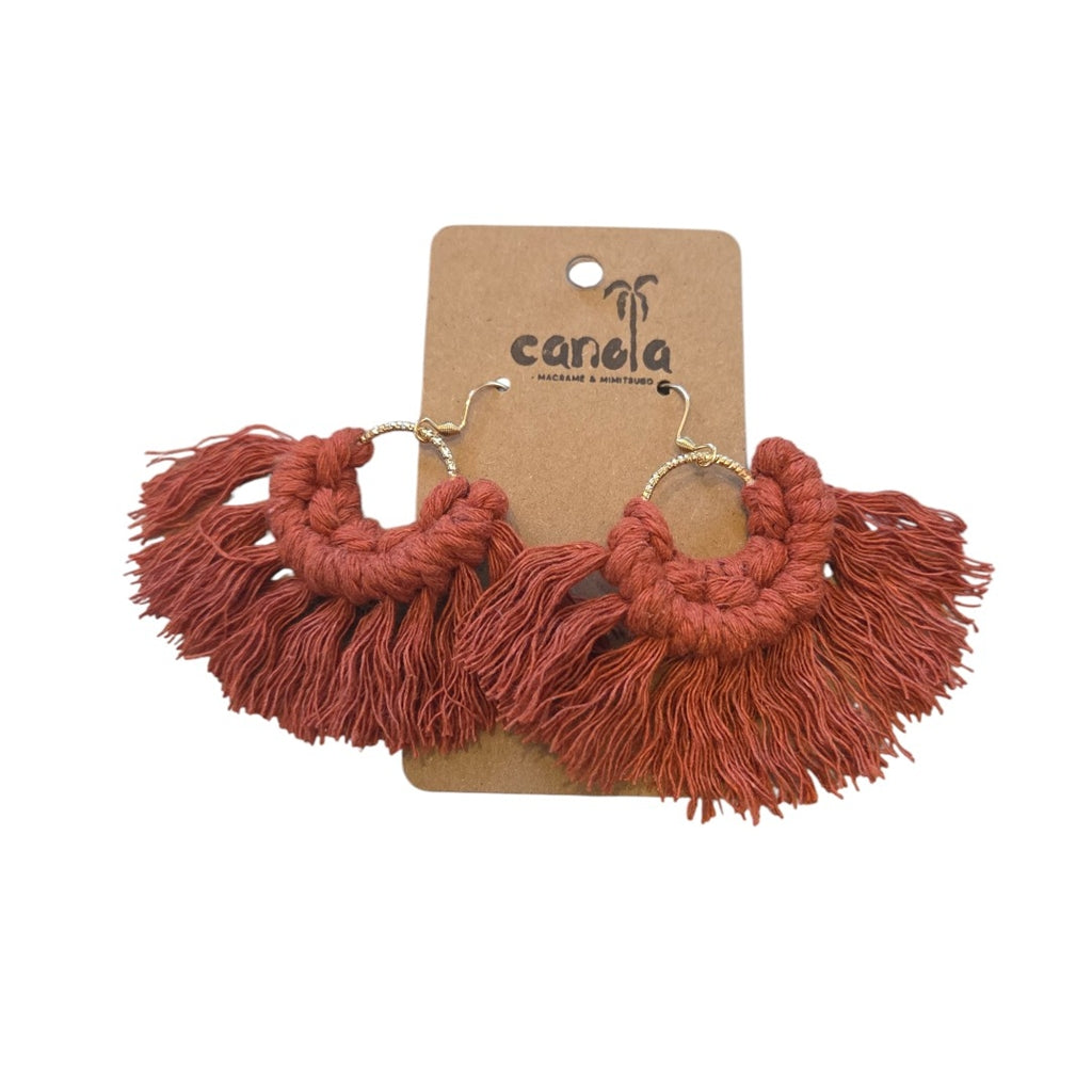 マクラメ　ピアス　ゴールドリング　Terracotta