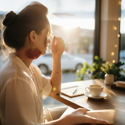 マクラメ　ピアス　ゴールドリング　Terracotta