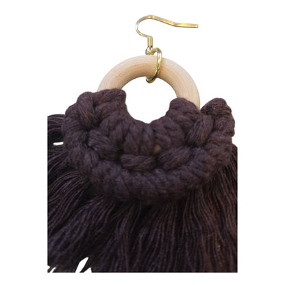 マクラメ　ピアス　ウッドリング　Brown