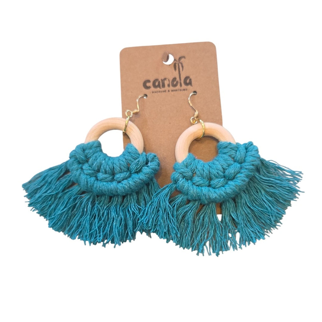 マクラメ　ピアス　ウッドリング　Turquoise