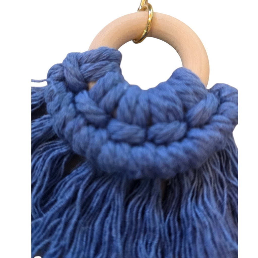 マクラメ　ピアス　ウッドリング　Indigo Blue