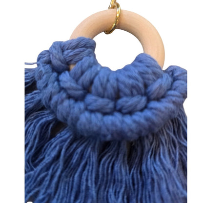 マクラメ　ピアス　ウッドリング　Indigo Blue