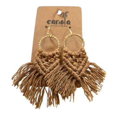 マクラメ　ピアス　ゴールドリング　Brown