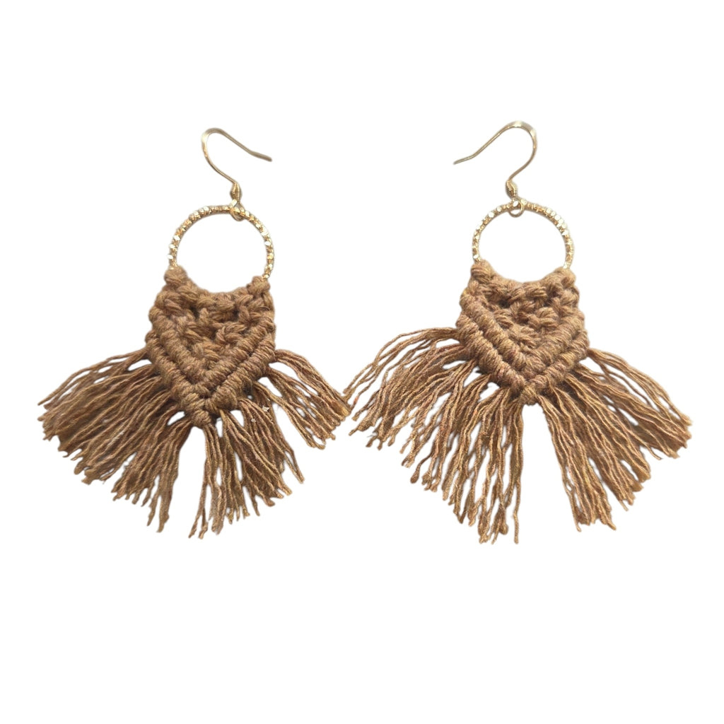 マクラメ　ピアス　ゴールドリング　Brown