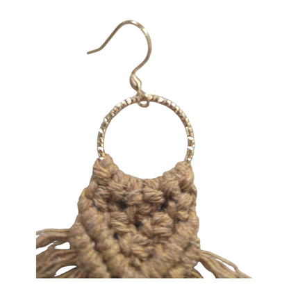 マクラメ　ピアス　ゴールドリング　Brown