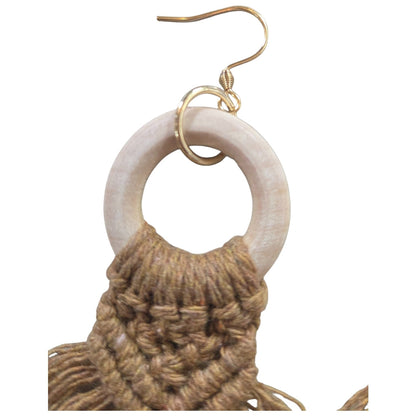 マクラメ　ピアス　ウッドリング　Brown
