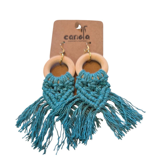 マクラメ　ピアス　ウッドリング　Turquoise