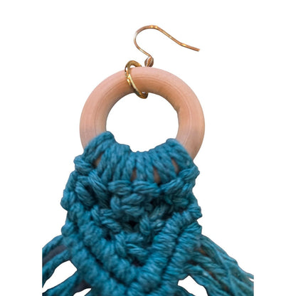 マクラメ　ピアス　ウッドリング　Turquoise