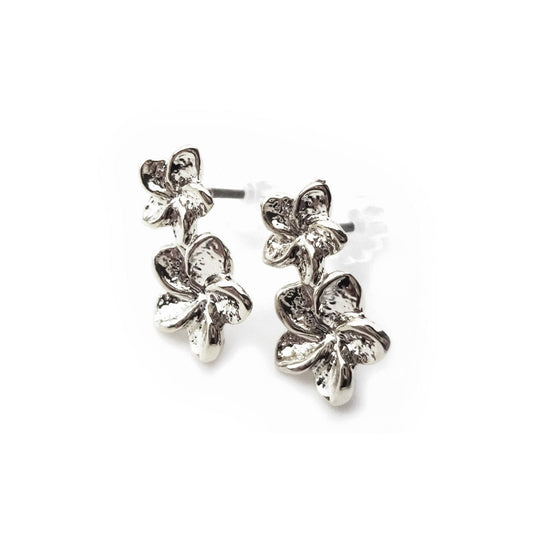 Double Plumeria Earrings Silver