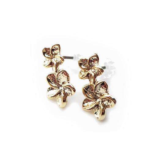 Double Plumeria Earrings Gold