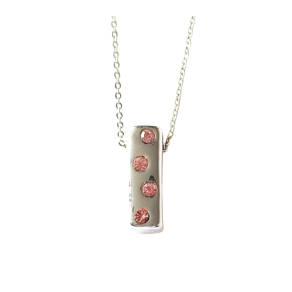 Rectangular color stone necklace, silver x pink