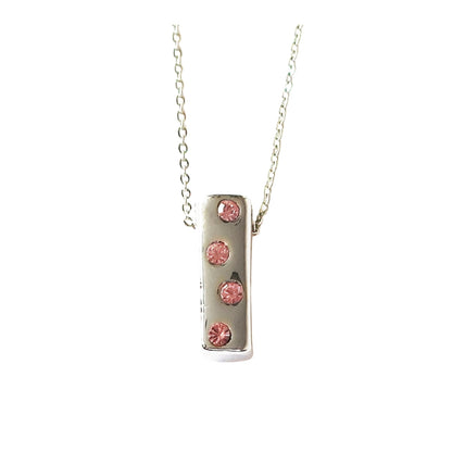 Rectangular color stone necklace, silver x pink