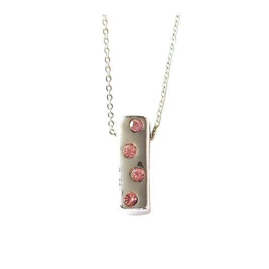 Rectangular color stone necklace, silver x pink