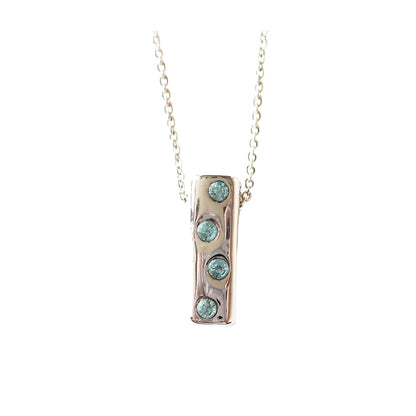 Rectangular color stone necklace, silver x blue