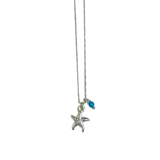 Starfish necklace, silver and turquoise