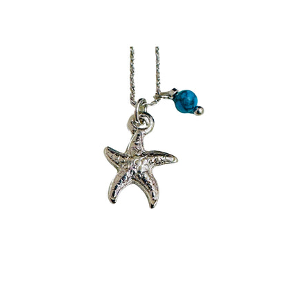 Starfish necklace, silver and turquoise