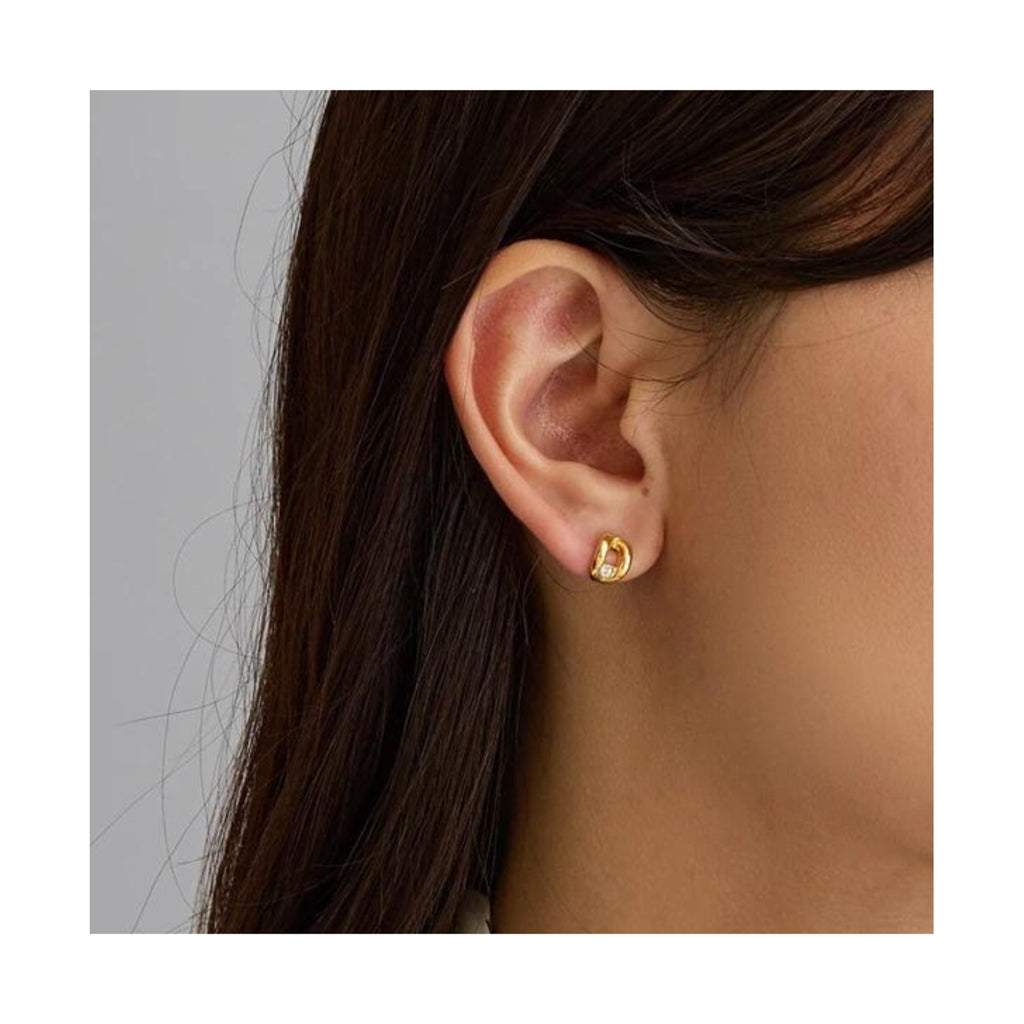 Stud earrings with one stone (gold)