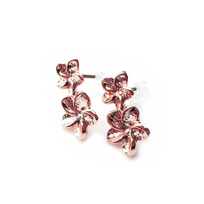 Double Plumeria Earrings in Pink Gold