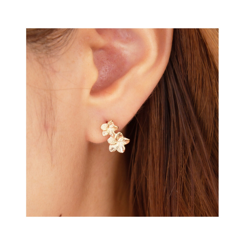 Double Plumeria Earrings in Pink Gold