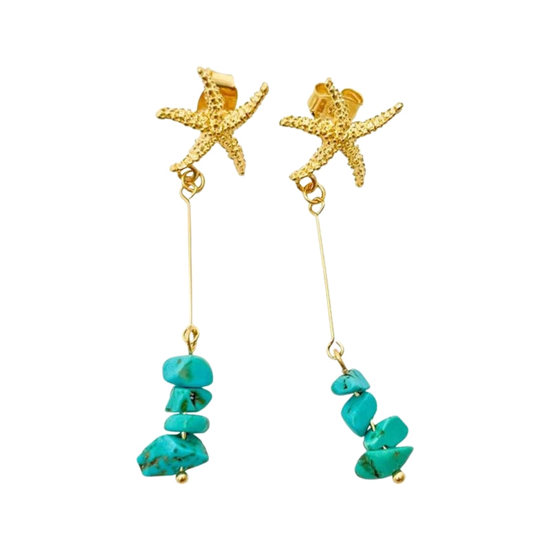 Starfish motif earrings, turquoise