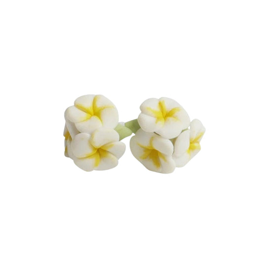 Clay Plumeria Earrings, White