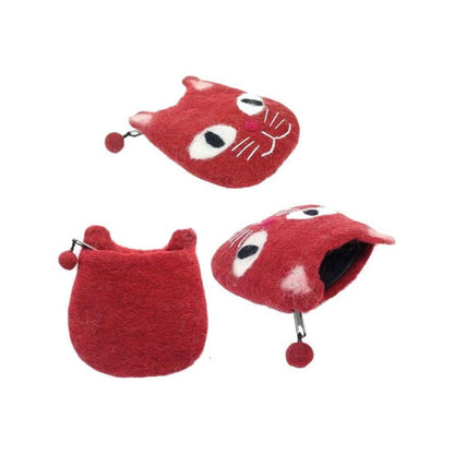 Felt Cat Face Die Cut Pouch, Red