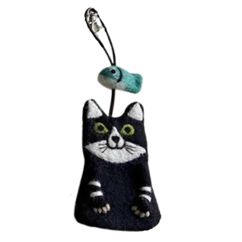 Wool felt key case cat